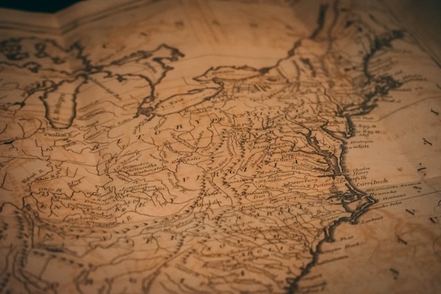 Old map of British American colonies.